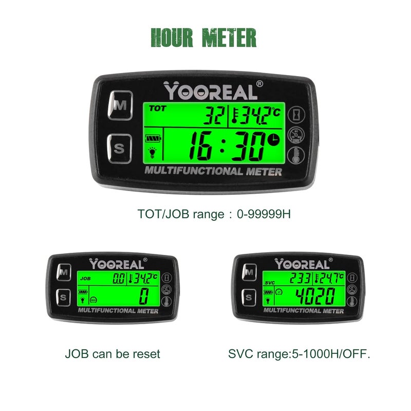 YOOREAL Tach Hour Meter Engine Temperature Gauge,Tachometer,RPM/Temp Alert,User Shutdown for Scooter Snowmobile Mini Bike Motorcycle Lawn Mower Generator Dump Truck etc - Image 3